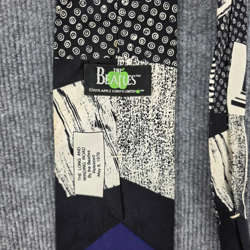 Vintage 1991 The Beatles The Long and Winding Road Silk Tie Black White USA